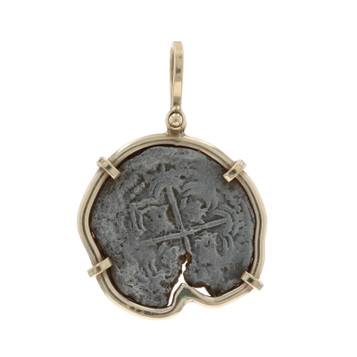 Yellow Gold Nuestra Senora De Atocha Framed Coin Pendant 14k Spainish Artifact Yellow Gold Nuestra Senora De Atocha Framed Coin Pendant 14k Spainish Artifact