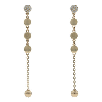 Yellow Gold Diamond Disc Drop Chain Dangle Earrings 14k Round Brilliant .11ctw