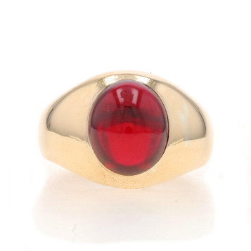 Yellow Gold Lab-Created Ruby Solitaire Ring 14k Oval Cabochon 8.00ct Yellow Gold Lab-Created Ruby Solitaire Ring 14k Oval Cabochon 8.00ct