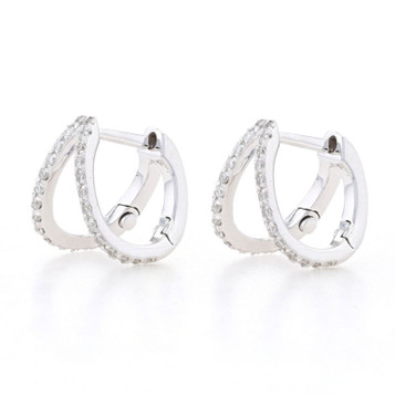White Gold Diamond Double Huggie Hoop Earrings - 14k Round Brilliant .26ctw