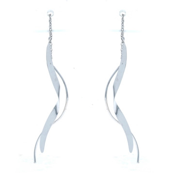 White Gold Freeform Ribbon Threader Earrings 14k Pierced