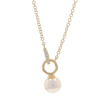 Yellow Gold Cultured Pearl Diamond Pendant Necklace 14k Adjustable Yellow Gold Cultured Pearl Diamond Pendant Necklace 14k Adjustable