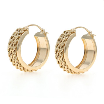 Yellow Gold Rope Chain Hoop Earrings 14k Pierced