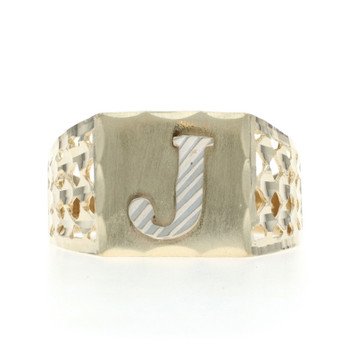 Yellow Gold Initial J Men's Ring 10k Monogram Letter