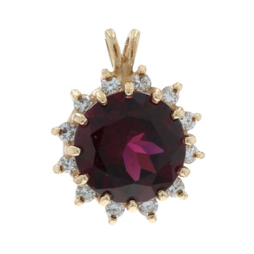 Yellow Gold Rhodolite Garnet Diamond Halo Pendant 14k Round 7.10 Yellow Gold Rhodolite Garnet Diamond Halo Pendant 14k Round 7.10