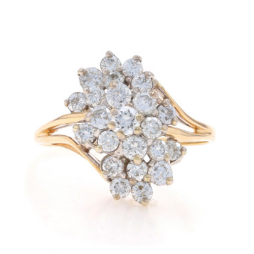 Yellow Gold Diamond Cluster Cocktail Bypass Ring - 14k Round 1.00ctw Waterfall V3939