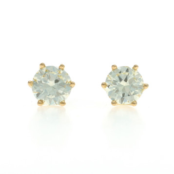 Yellow Gold Diamond Stud Earrings 18k Round Brilliant 4.12ctw GIA Pierced