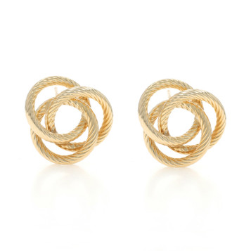Yellow Gold Rope Twist Circle Trio Stud Earrings 14k Pierced