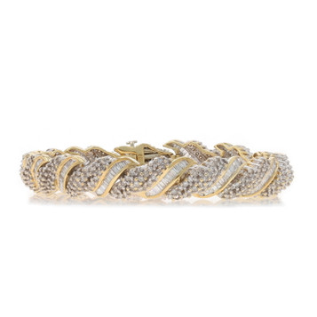 Yellow Gold Diamond Link Bracelet 7 3/4" 14k Single & Baguette 5.00ctw
