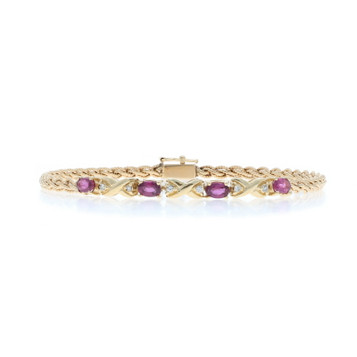Yellow Gold Ruby Diamond Bracelet 7 1/2" 14k Oval 1.14ctw Four-Stone Crossover