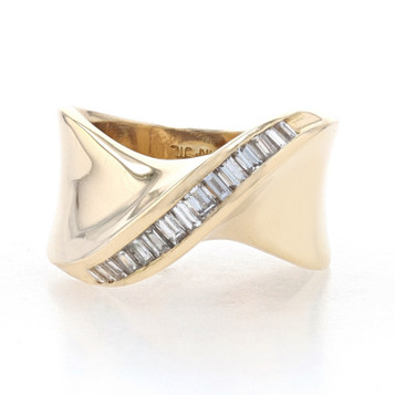 Yellow Gold Diamond Crossover Band - 14k Baguette .50ctw Ring