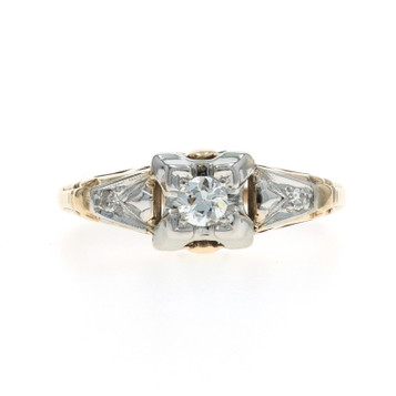 Yellow Gold Diamond Art Deco Engagement Ring 14k European .16ctw