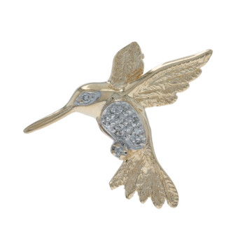 Yellow Gold diamonds Hummingbird Brooch 14k Single & Round Brilliant Nature Pin