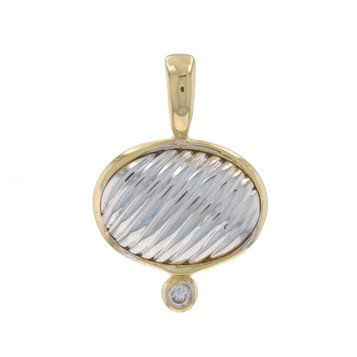 Yellow Gold Diamond Solitaire Ribbed Oval Pendant 14k Round Brilliant