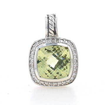 David Yurman Albion Lemon Quartz & Diamond Halo Enhancer Pendant Sterling 925