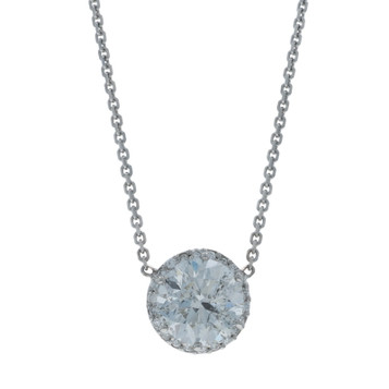 White Gold Diamond Halo Pendant Necklace 18 1/4" 14k Rnd 1.69ctw GIA Adjustable