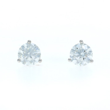 White Gold Diamond Stud Earrings 14k Round Brilliant 1.80ctw GIA Pierced