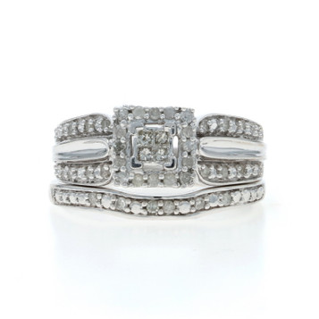 White Gold Diamond Cluster Halo Engagement Ring Wedding Band 10k Princess .33ctw