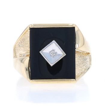 Yellow Gold Onyx Diamond Men's Ring - 10k Yellow Gold Onyx Diamond Men's Ring - 10k