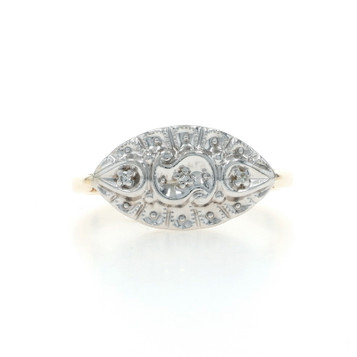 Yellow Gold Diamond Vintage Ring - 10k Single Three-Stone Yellow Gold Diamond Vintage Ring - 10k Single Three-Stone