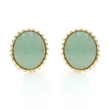 Yellow Gold Jadeite Stud Earrings - 14k Oval Cabochon