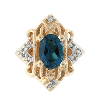Richard Klein London Blue Topaz Diamond Slide Charm - Yellow Gold 14k Oval Richard Klein London Blue Topaz Diamond Slide Charm - Yellow Gold 14k Oval