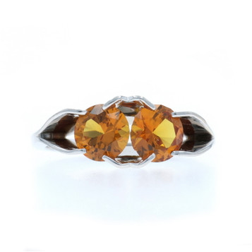 White Gold Lab-Created Sapphire Two-Stone Ring - 10k Round 2.00ctw Sz 5 1/2