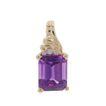 Yellow Gold Amethyst Diamond Pendant - 14k Emerald Cut 2.16ctw