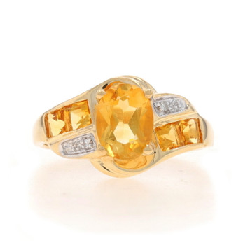 Yellow Gold Citrine Diamond Bypass Ring - 10k Oval 3.71ctw