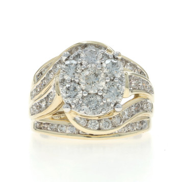 Yellow Gold Diamond Cluster Cocktail Bypass Ring - 10k Round Brilliant 3.00ctw