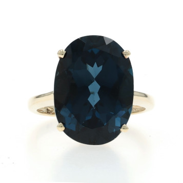 Yellow Gold London Blue Topaz Cocktail Solitaire Ring - 10k Oval 17.10ct