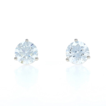 White Gold Diamond Stud Earrings - 18k Round Brilliant 3.00ctw GIA Pierced