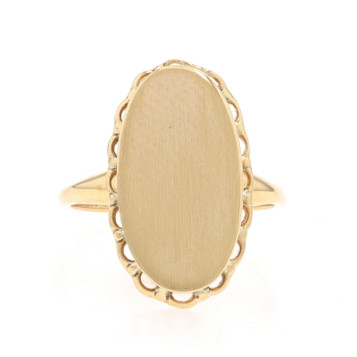 Yellow Gold Signet Ring - 10k Oval Scallop Engravable