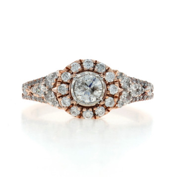 Rose Gold Diamond Halo Engagement Ring - 14k Round Brilliant .97ctw