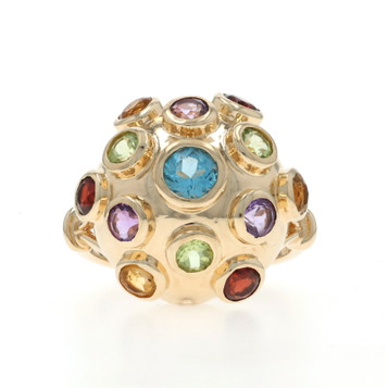 YellowGold Blue Topaz Amethyst Peridot Sputnik Cluster Cocktail Ring 14k 2.21ctw