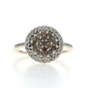 Yellow Gold Diamond Cluster Cocktail Halo Ring - 10k Round Brilliant 1.00ctw