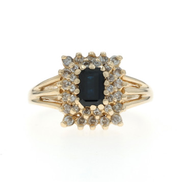 Yellow Gold Sapphire Diamond Halo Ring - 14k Emerald 1.25ctw