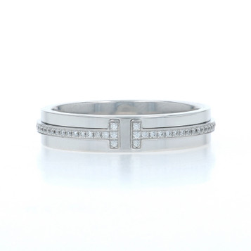 Tiffany & Co. T Narrow Diamond Band - White Gold 18k Round Brilliant .13ctw Ring
