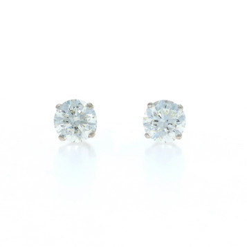 White Gold Diamond Stud Earrings - 14k Round Brilliant 1.01ctw Pierced