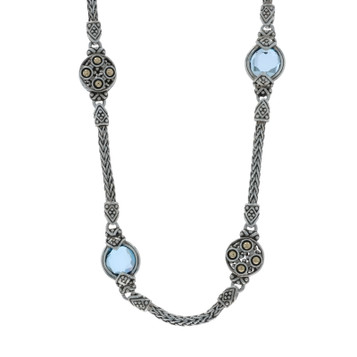 John Hardy Blue Topaz Dot Station Necklace 16" - Sterling 925 Yellow Gold 18k