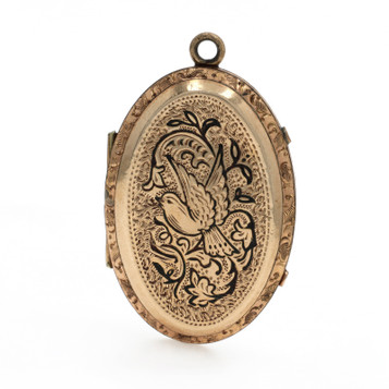 Gold Filled Victorian Bird Locket Pendant - Nature Antique