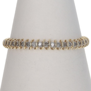 Yellow Gold Diamond Tennis Link Bracelet 7" - 10k Round Brilliant 4.00ctw