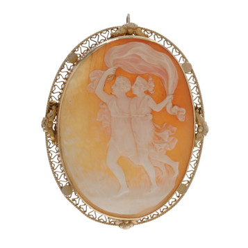 Yellow Gold Shell Cameo Vintage Venus & Psyche Brooch/Pendant 14k Mythology Pin