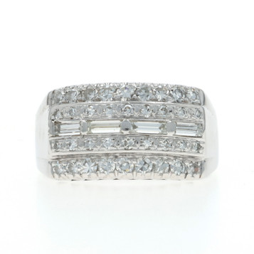 White Gold Diamond Retro Cluster Cocktail Band 14k Baguette & Single .74ctw Ring