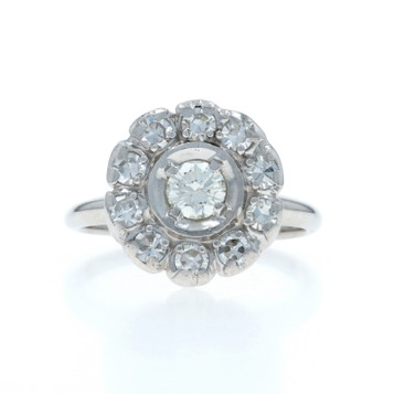 White Gold Diamond Vintage Halo Ring - 14k Round .75ctw Floral Engagement
