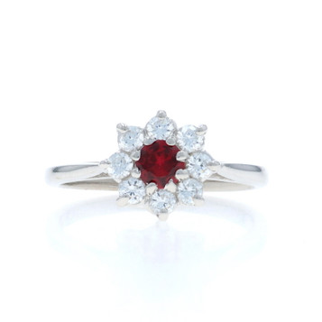 White Gold Lab-Created Ruby Cubic Zirconias Halo Ring - 14k Round .80ctw Floral