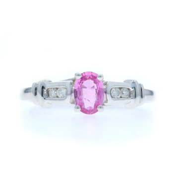 White Gold Pink Sapphire Diamond Ring - 10k Oval .65ctw