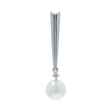 White Gold Diamond Pearl Pendant - 14k Round Brilliant 1.00