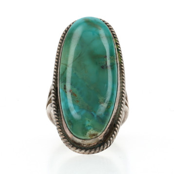 Native American Turquoise Solitaire Cocktail Ring - Sterling 925 Oval Cab SZ 4