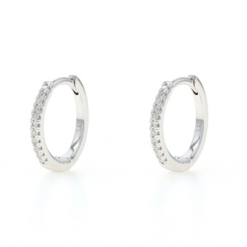 White Gold Diamond Huggie Hoop Earrings - 14k Round Pierced